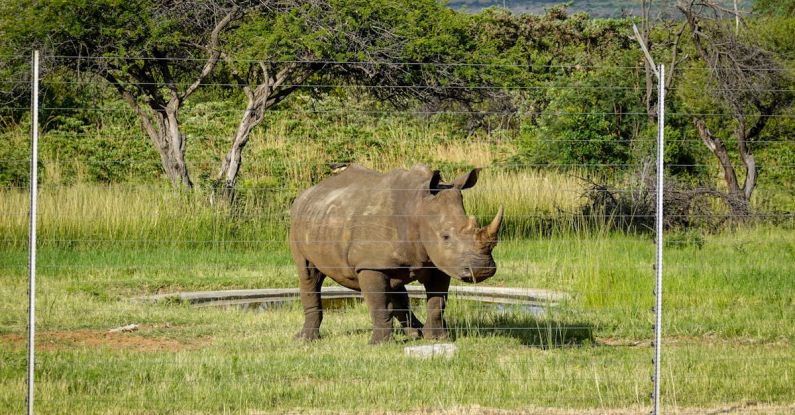 Wildlife Conservation Projects - A rhino is standing in a grassy field